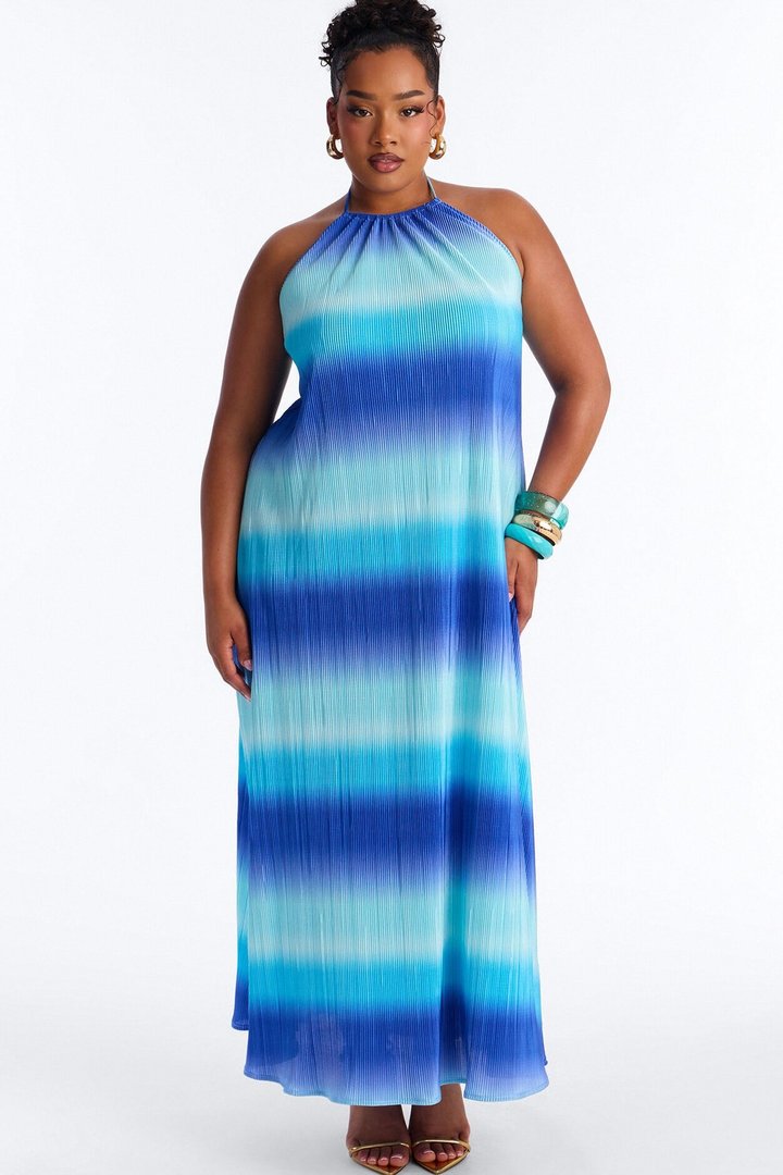 Summer Bliss Plisse Maxi Dress - Blue/combo