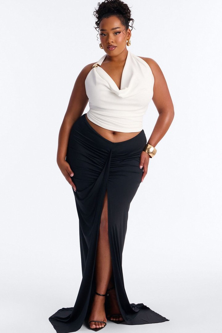 Celine Cowl Neck Hardware Halter Top - White