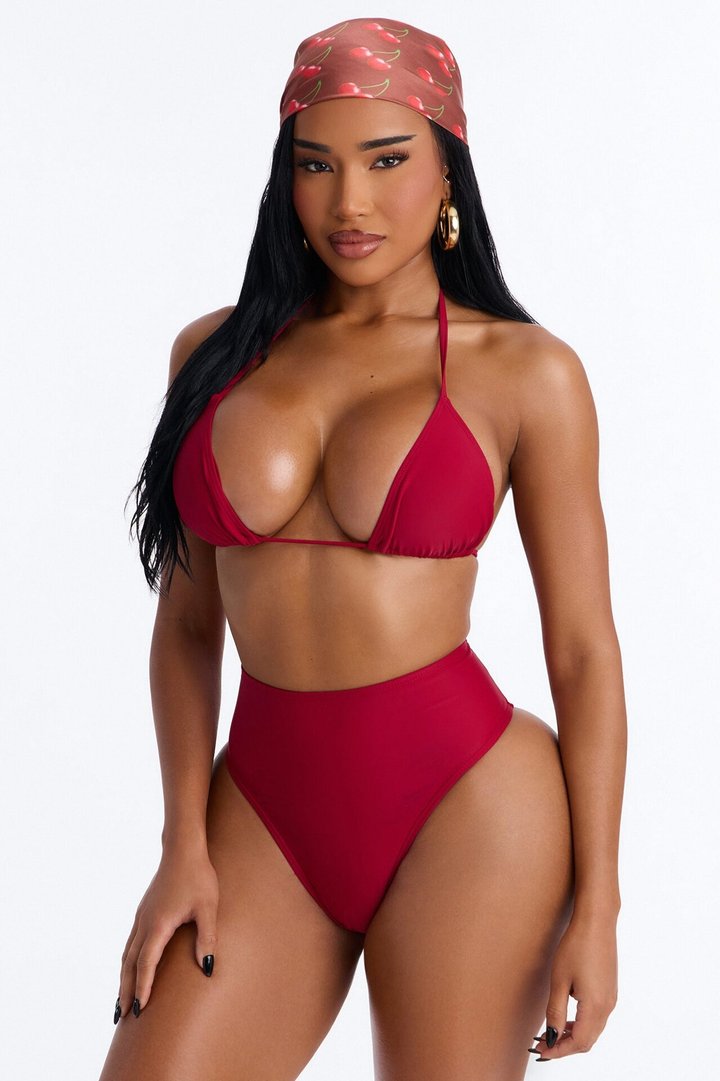 Cherry Season Satin Head Wrap - Burgundy
