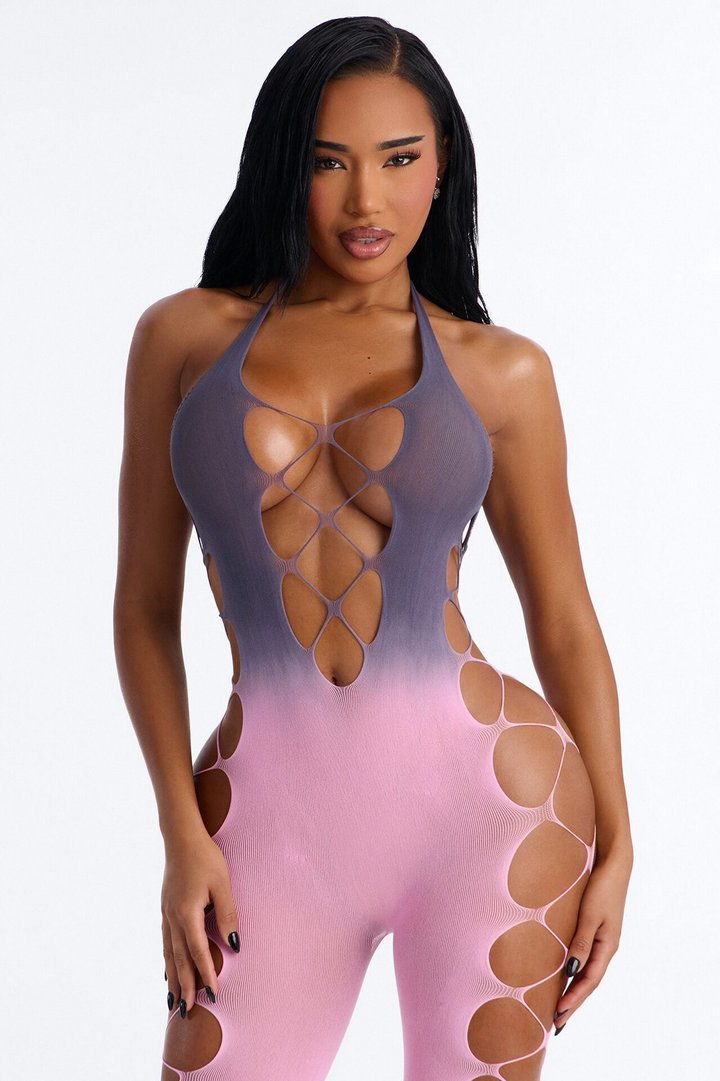 Callie Ombre Jumpsuit Bodystocking - Purple/combo