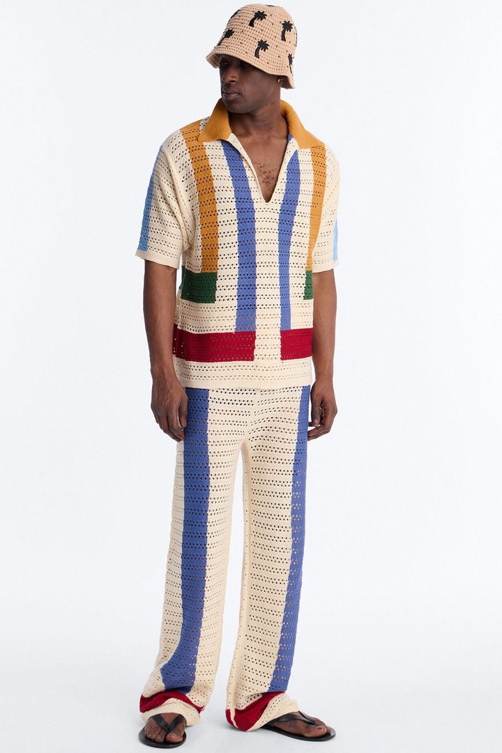 La Playa Crochet Mondrian Johnny Collar Polo - Multi Color