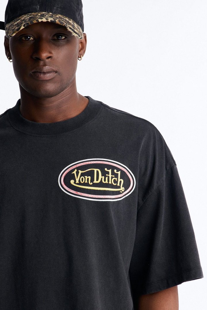 Von Dutch Motorcycle Club Heavy Weight Boxy Short Sleeve Tee - Black Wash