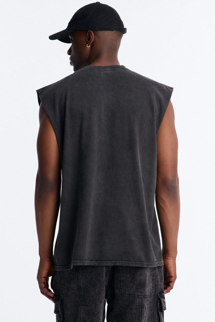 Savage Rule Vintage Oversized Muscle Tee - Black Wash