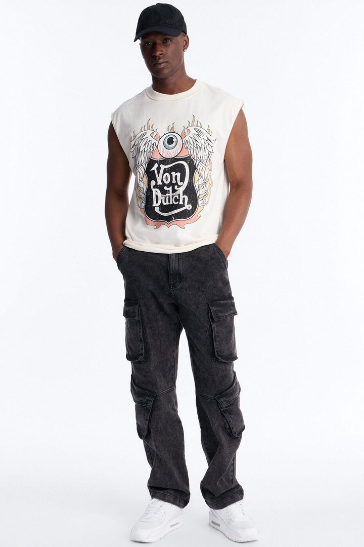 Von Dutch Motor Heavy Weight Muscle Tee - Cream