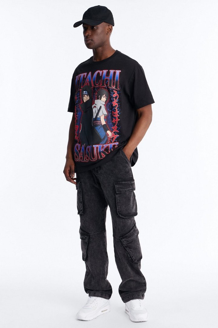 Naruto Itachi And Sasuke Oversized Short Sleeve Tee - Black