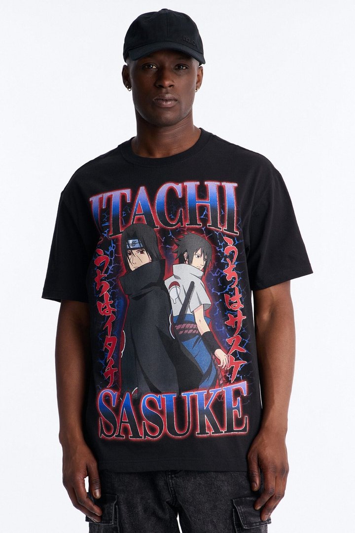 Naruto Itachi And Sasuke Oversized Short Sleeve Tee - Black