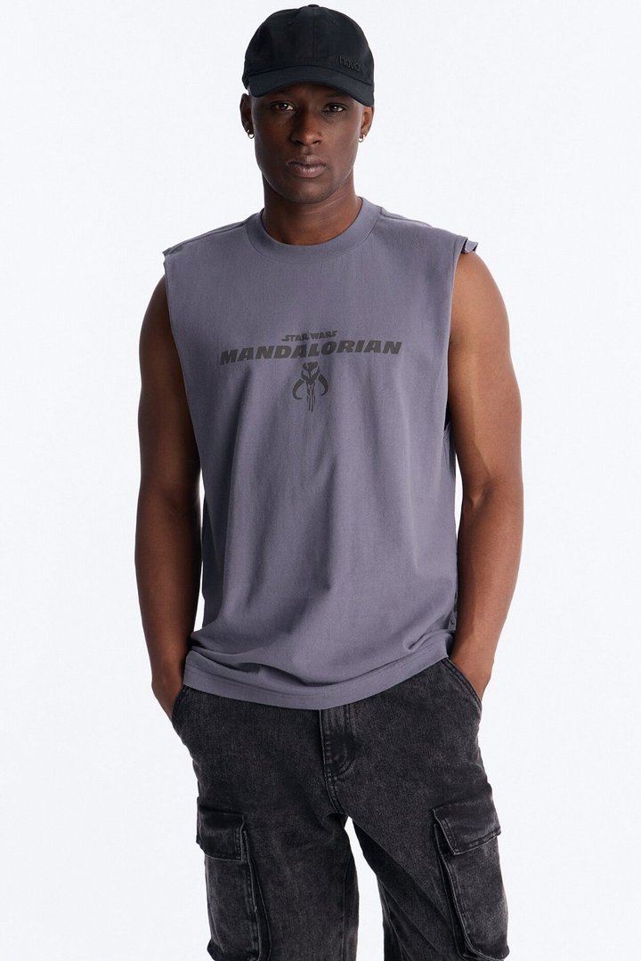 Star Wars Mandalorian Heavy Weight Muscle Tee - Charcoal