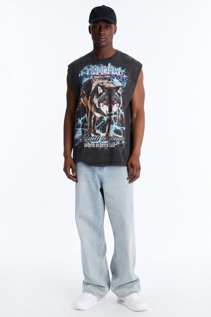 Only The Strong Survive Vintage Oversized Muscle Tee - Black Wash