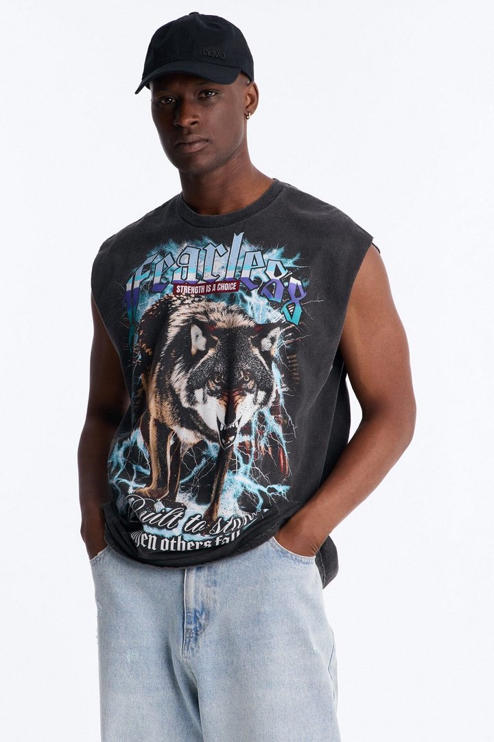 Only The Strong Survive Vintage Oversized Muscle Tee - Black Wash
