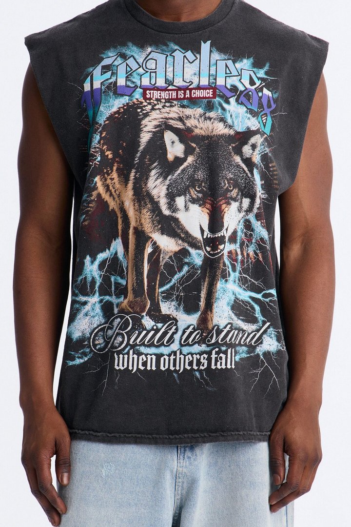 Only The Strong Survive Vintage Oversized Muscle Tee - Black Wash