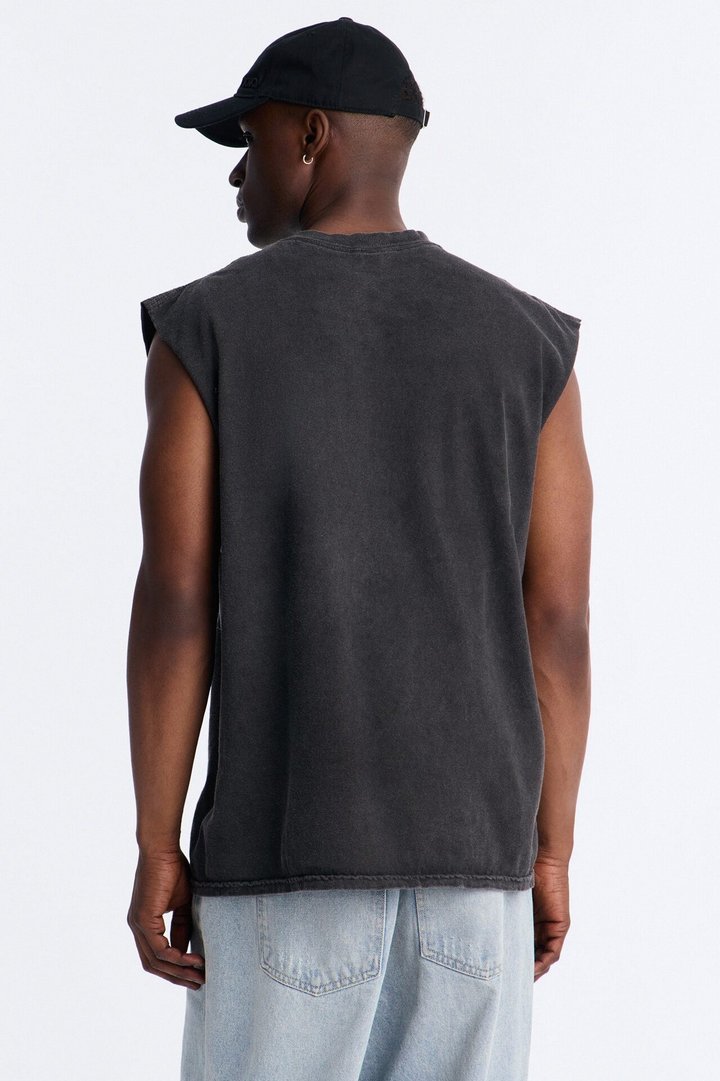 Only The Strong Survive Vintage Oversized Muscle Tee - Black Wash