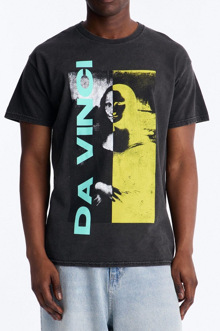 Leonardo Da Vinci Mona Lisa Vintage Short Sleeve Tee - Black