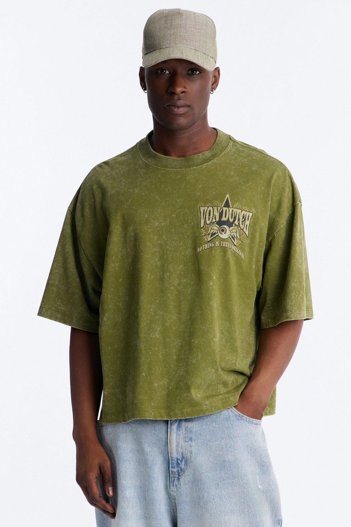 Von Dutch Originals Vintage Heavy Weight Boxy Short Sleeve Tee - Olive