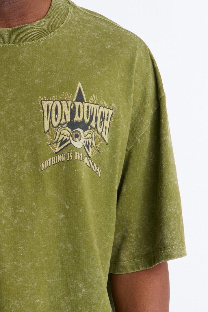 Von Dutch Originals Vintage Heavy Weight Boxy Short Sleeve Tee - Olive