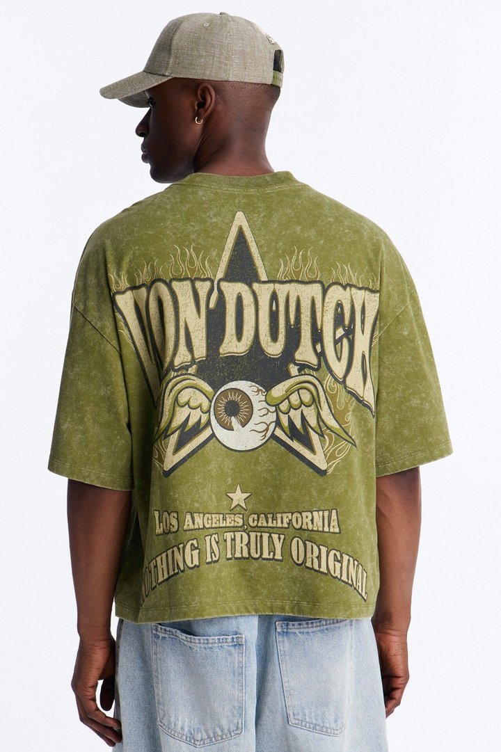 Von Dutch Originals Vintage Heavy Weight Boxy Short Sleeve Tee - Olive