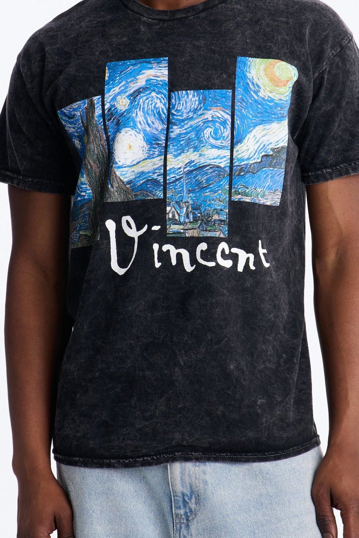 Vincent Van Gogh Night Sky Vintage Short Sleeve Tee - Black