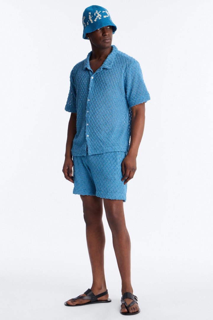 Coastal Plush Full Button Shirt - Blue