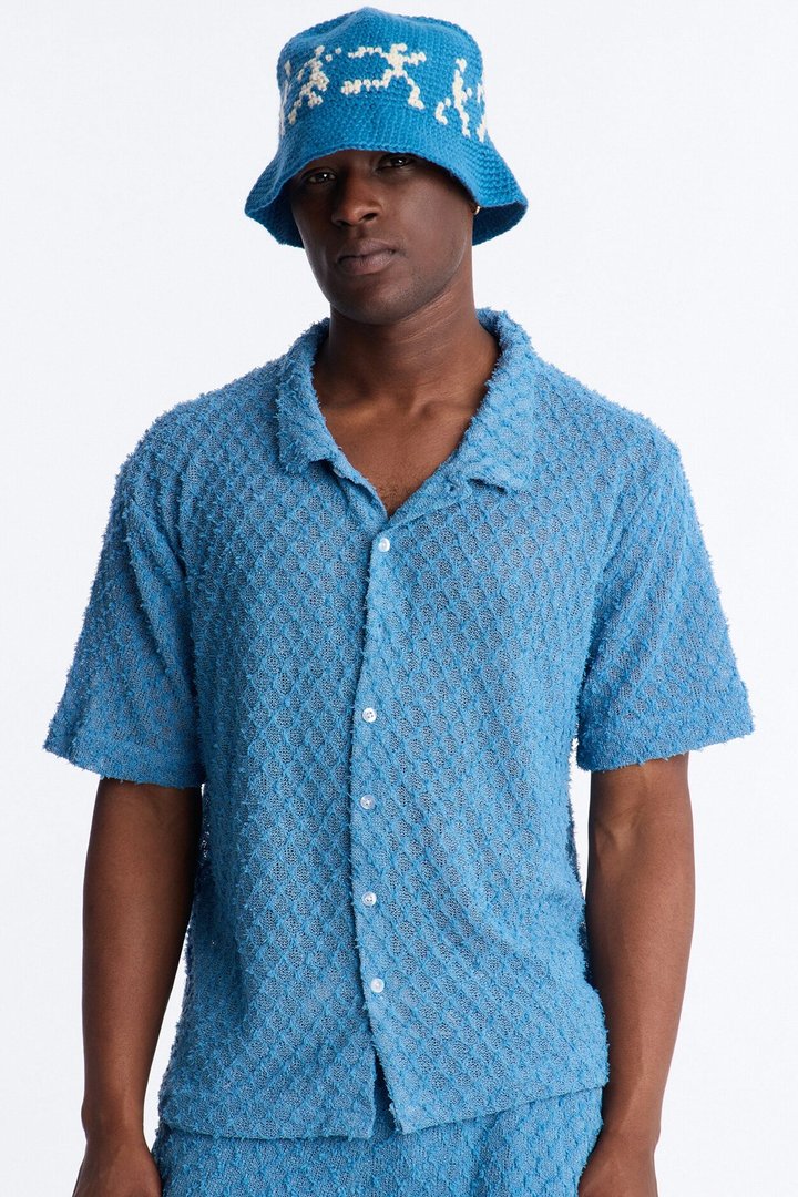 Coastal Plush Full Button Shirt - Blue