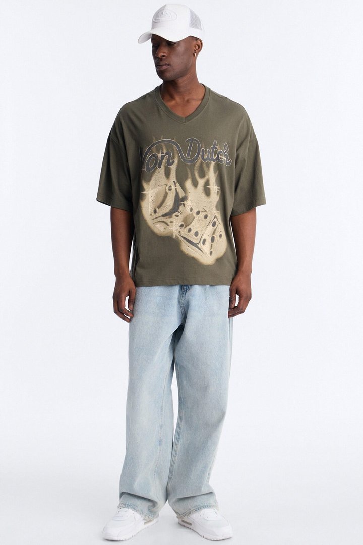 Von Dutch Dice Roll Heavy Weight Oversized Short Sleeve Tee - Olive
