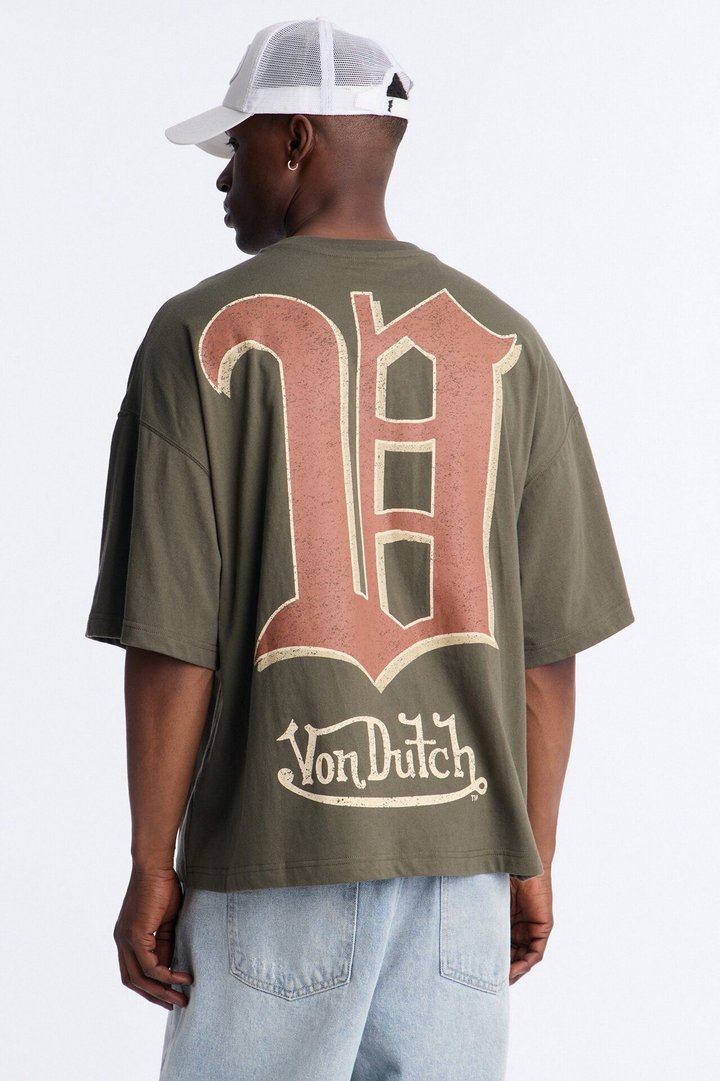 Von Dutch Dice Roll Heavy Weight Oversized Short Sleeve Tee - Olive