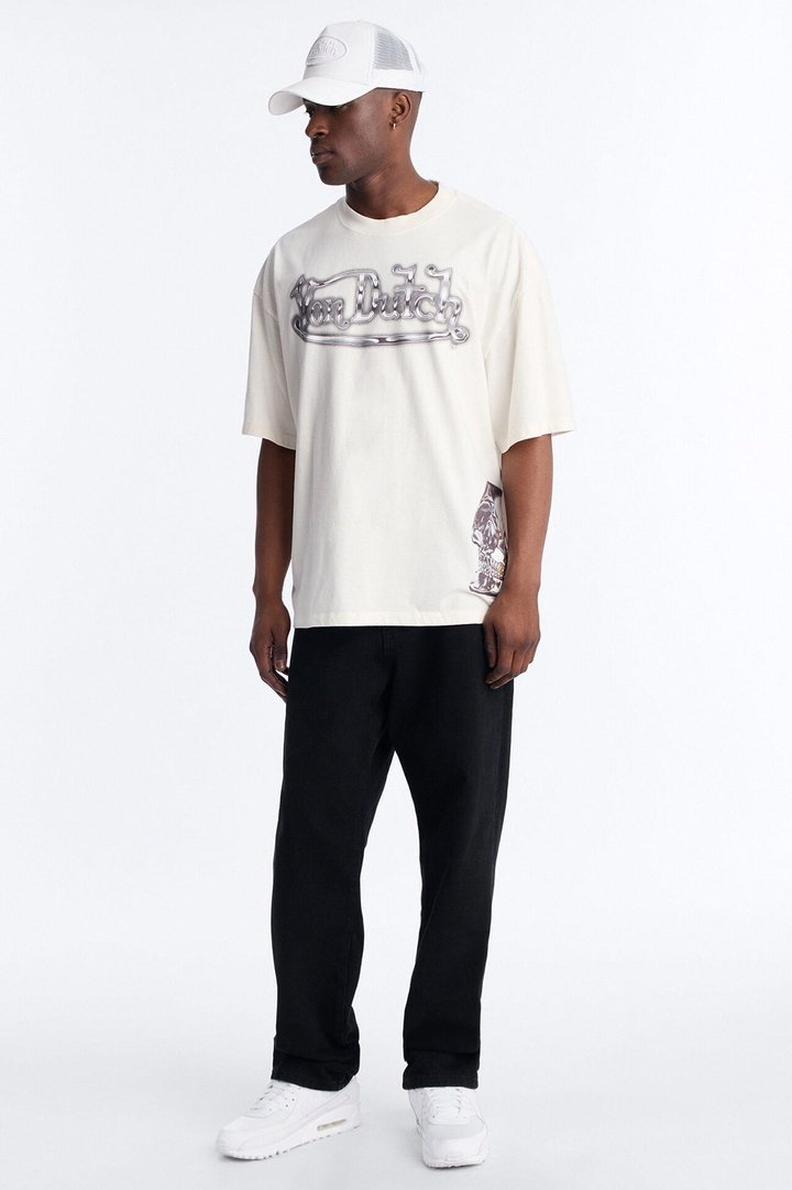 Von Dutch Chrome Heavy Weight Oversized Short Sleeve Tee - Cream