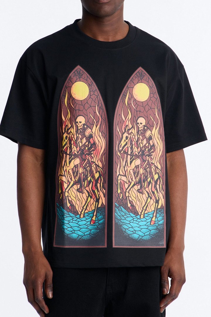 Skeleton Horsemen Oversized Short Sleeve Tee - Black