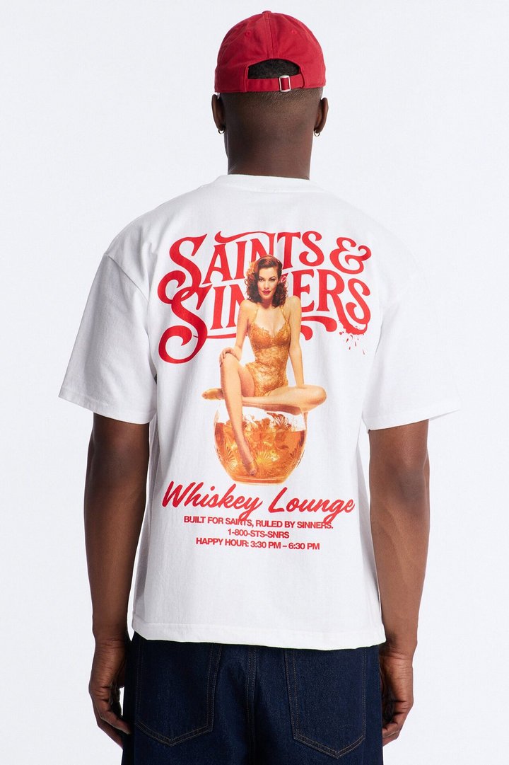Saints & Sinners Whiskey Lounge Short Sleeve Tee - White
