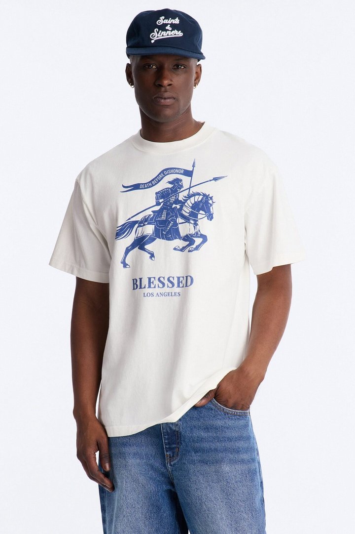 Blessed Emblem Oversized Heavy Weight Short Sleeve Tee - White