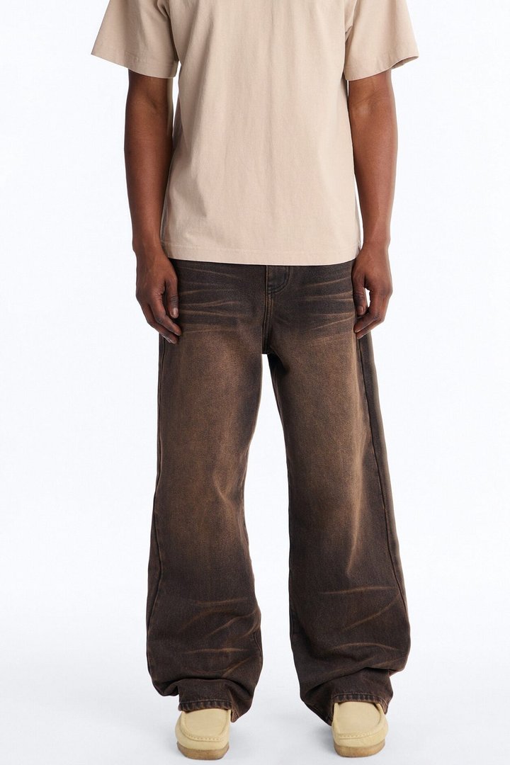 Baggy Dark Wave Jeans - Brown