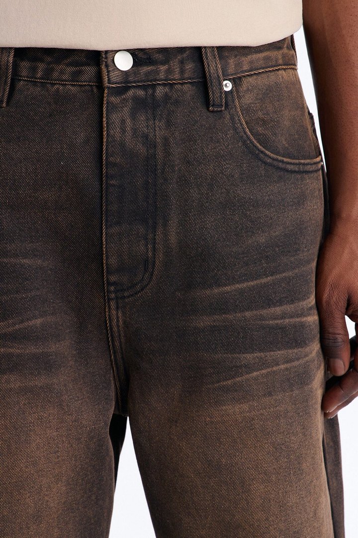 Baggy Dark Wave Jeans - Brown