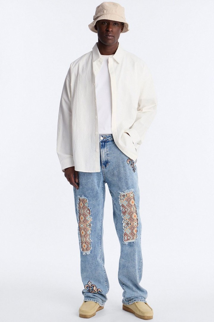 Regal Tapestry Stacked Slim Flare Jean - Light Blue Wash