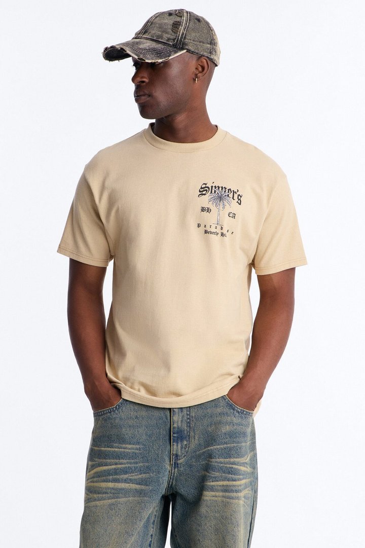 Sinner's Paradise Oversized Short Sleeve Tee - Sand