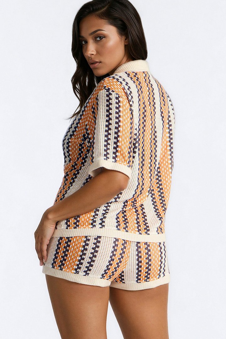 Coastal Threads Crochet Short Set - Orange/combo