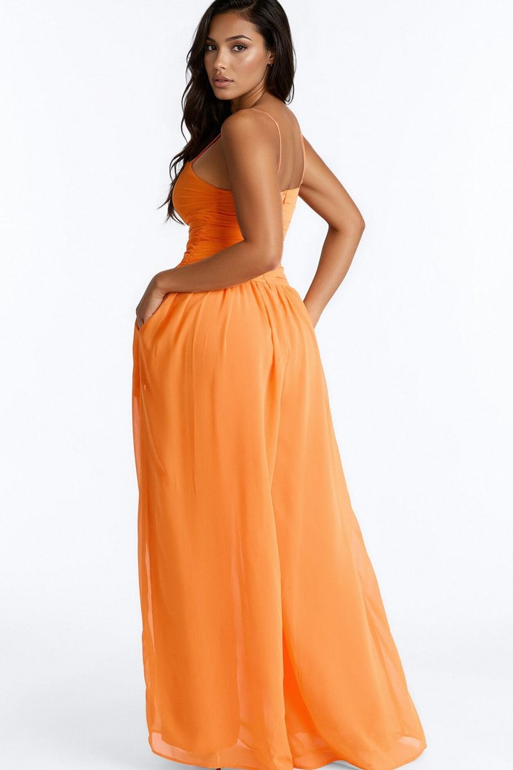 Caroline Chiffon Wide Leg Jumpsuit - Orange