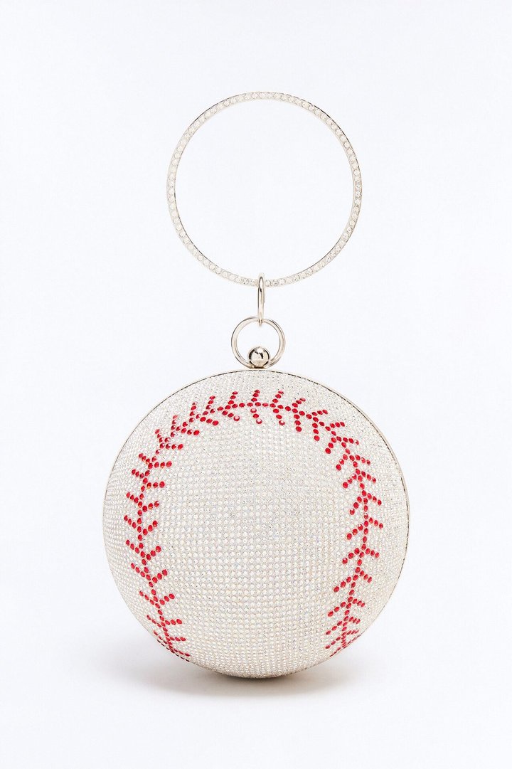 Home Run Rhinestone Clutch - Silver/Red