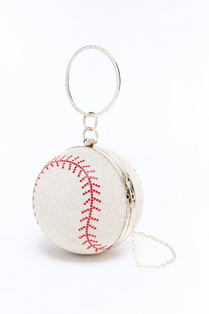 Home Run Rhinestone Clutch - Silver/Red
