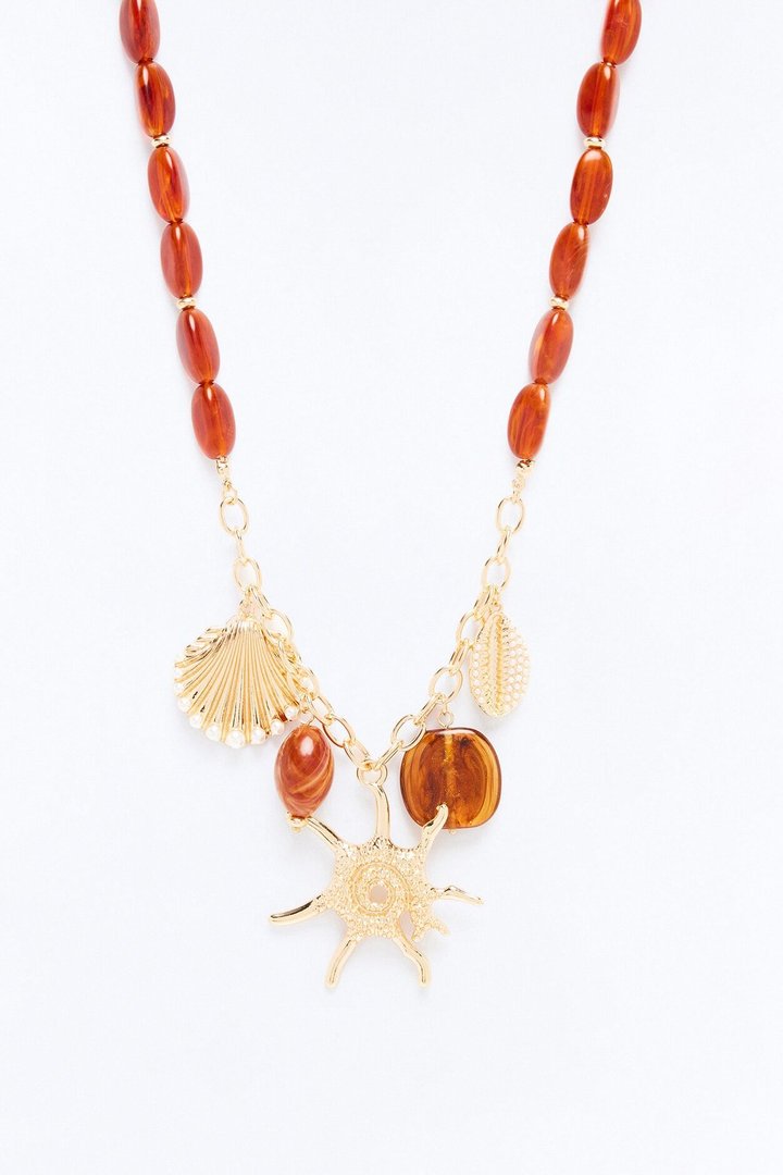 Sea Radiance Jeweled Charm Necklace - Gold/Brown
