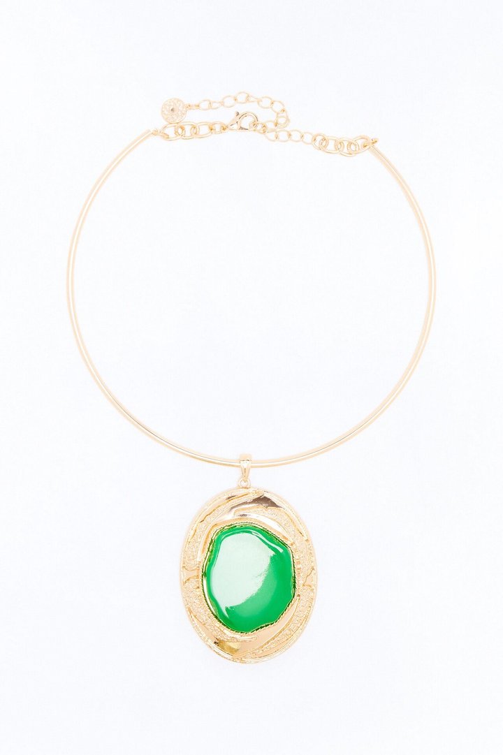 Divine Drip Jeweled Necklace - Gold/Green