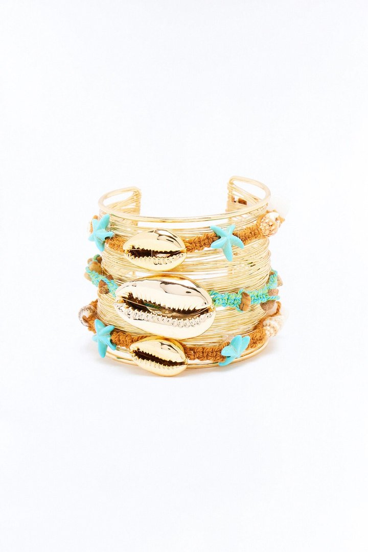 Coastal Muse Seashell Cuff Bracelet - Gold/Blue