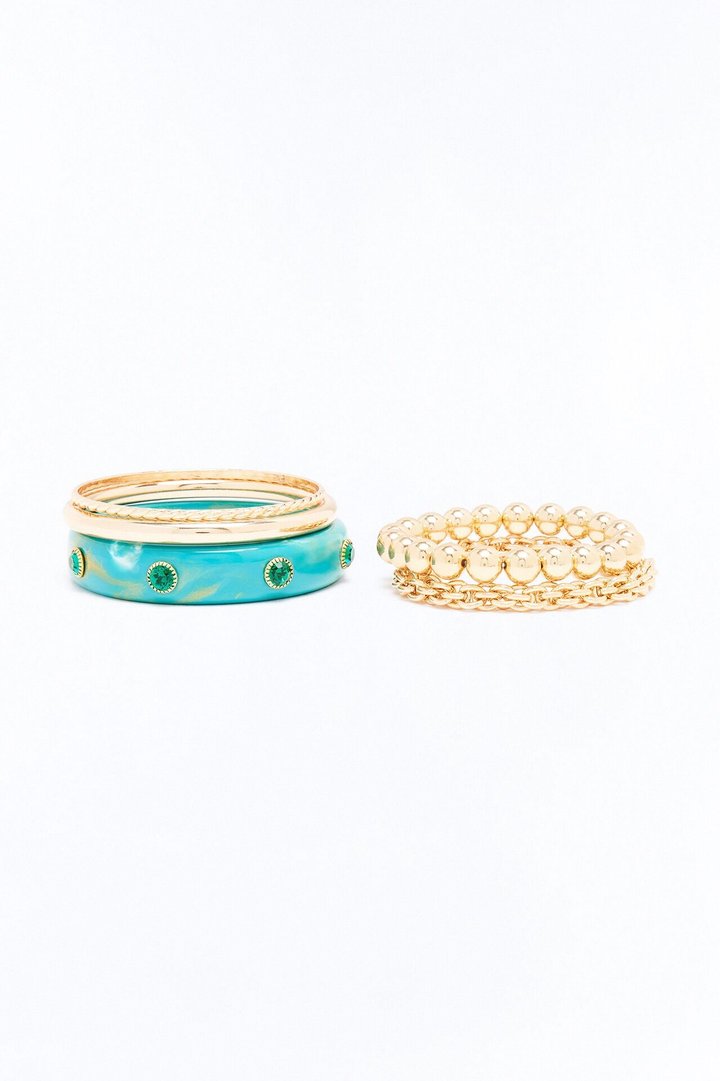 Beachside Dinner 5 Piece Bracelet Set - Gold/Blue