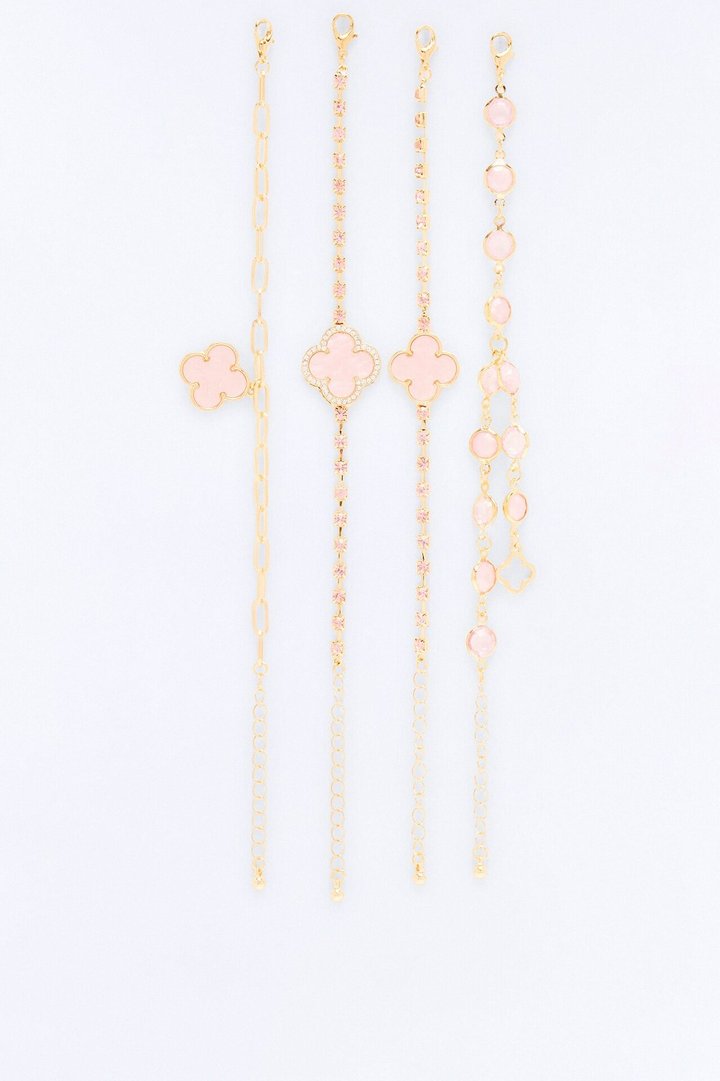 Captivated 4 Piece Bracelet Set - Gold/Pink