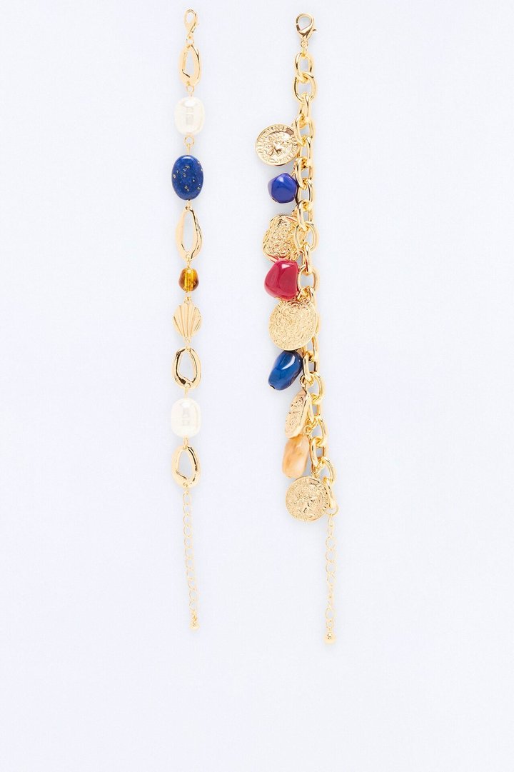 Your Sweetheart Charm 2 Piece Bracelet Set - Gold/Multi