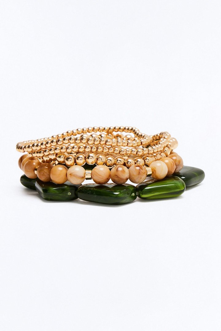 Zona Tulum 5 Piece Bracelet Set - Gold/Green