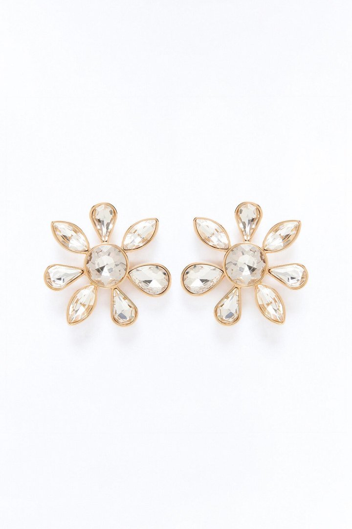 Petal Party Rhinestones Stud Earrings - Gold