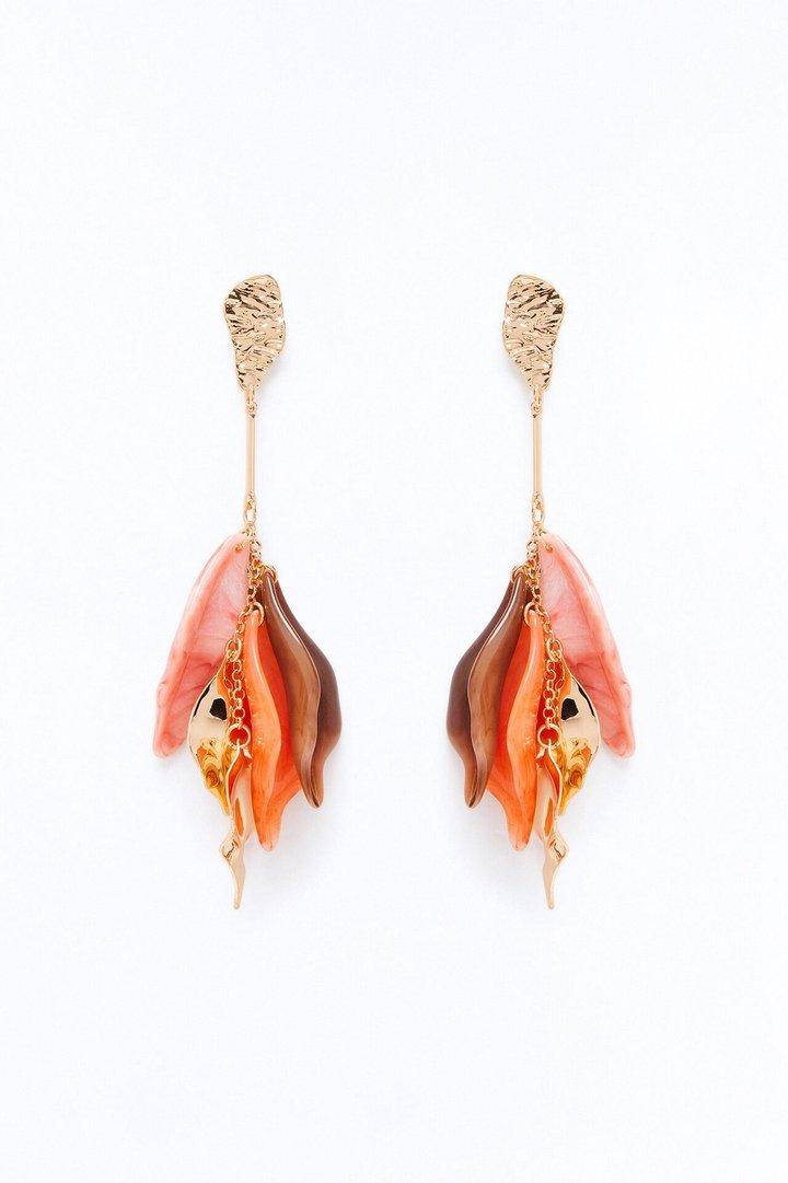 Night Blossom Drop Earrings - Gold/Pink