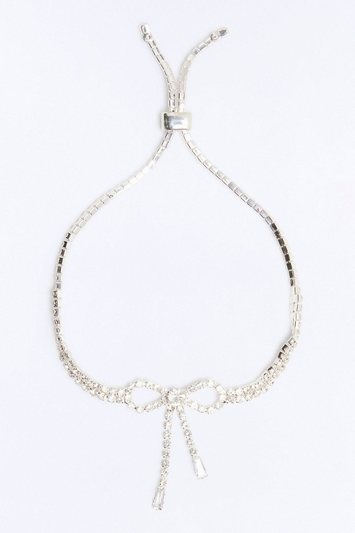 Cubic Zirconia Pretty Bow Bracelet - Silver