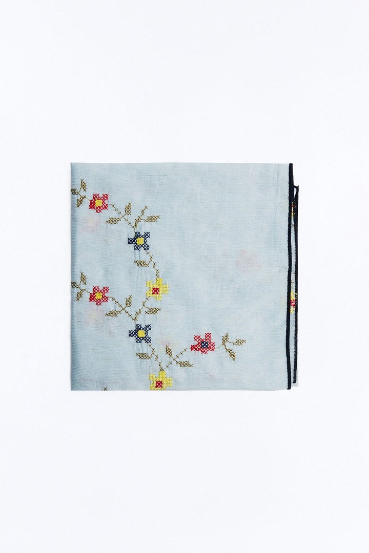 Flower Girl Embroidered Head Scarf - Blue/combo