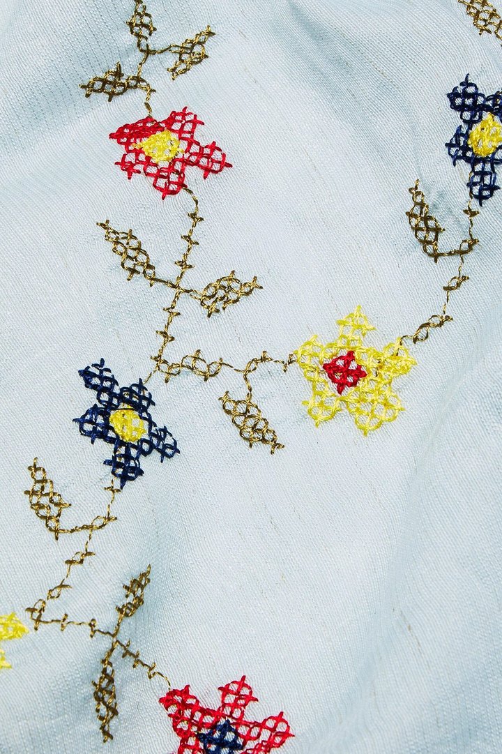 Flower Girl Embroidered Head Scarf - Blue/combo