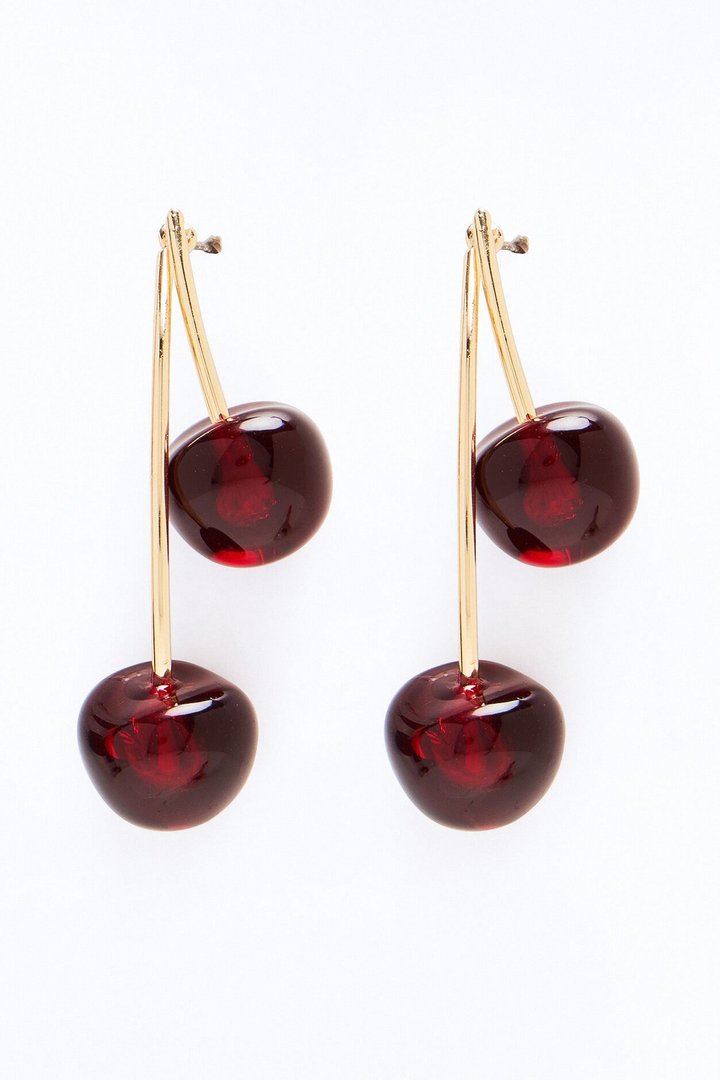 Sugarplum Cherry Earrings - Gold/Red