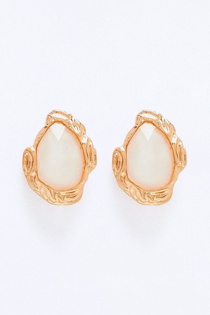 No Cloud Jeweled Stud Earrings - White/Gold
